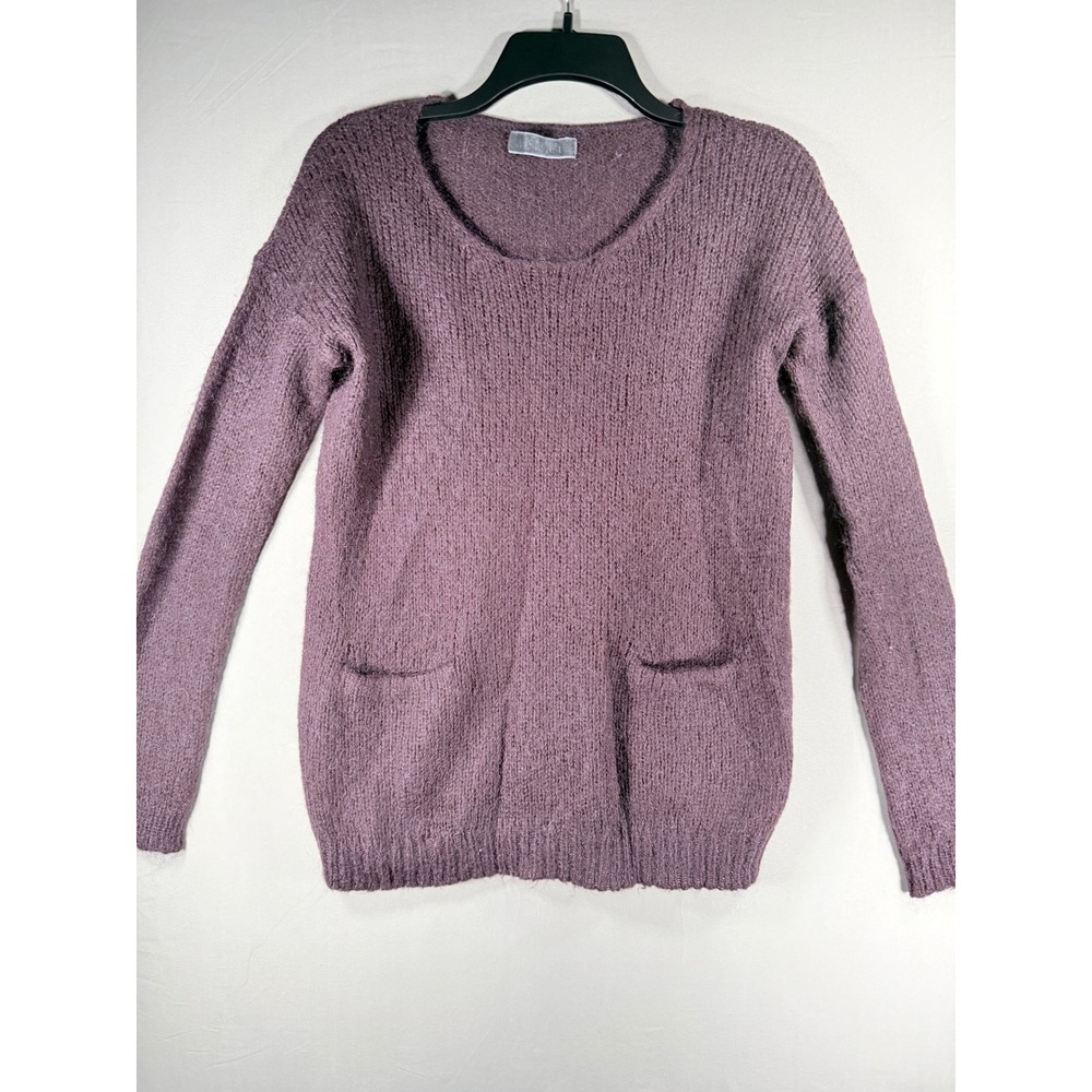 Velvet by Graham & Spencer Mohair Blend Knit Sweater Purple Scoop Neck Pockets S